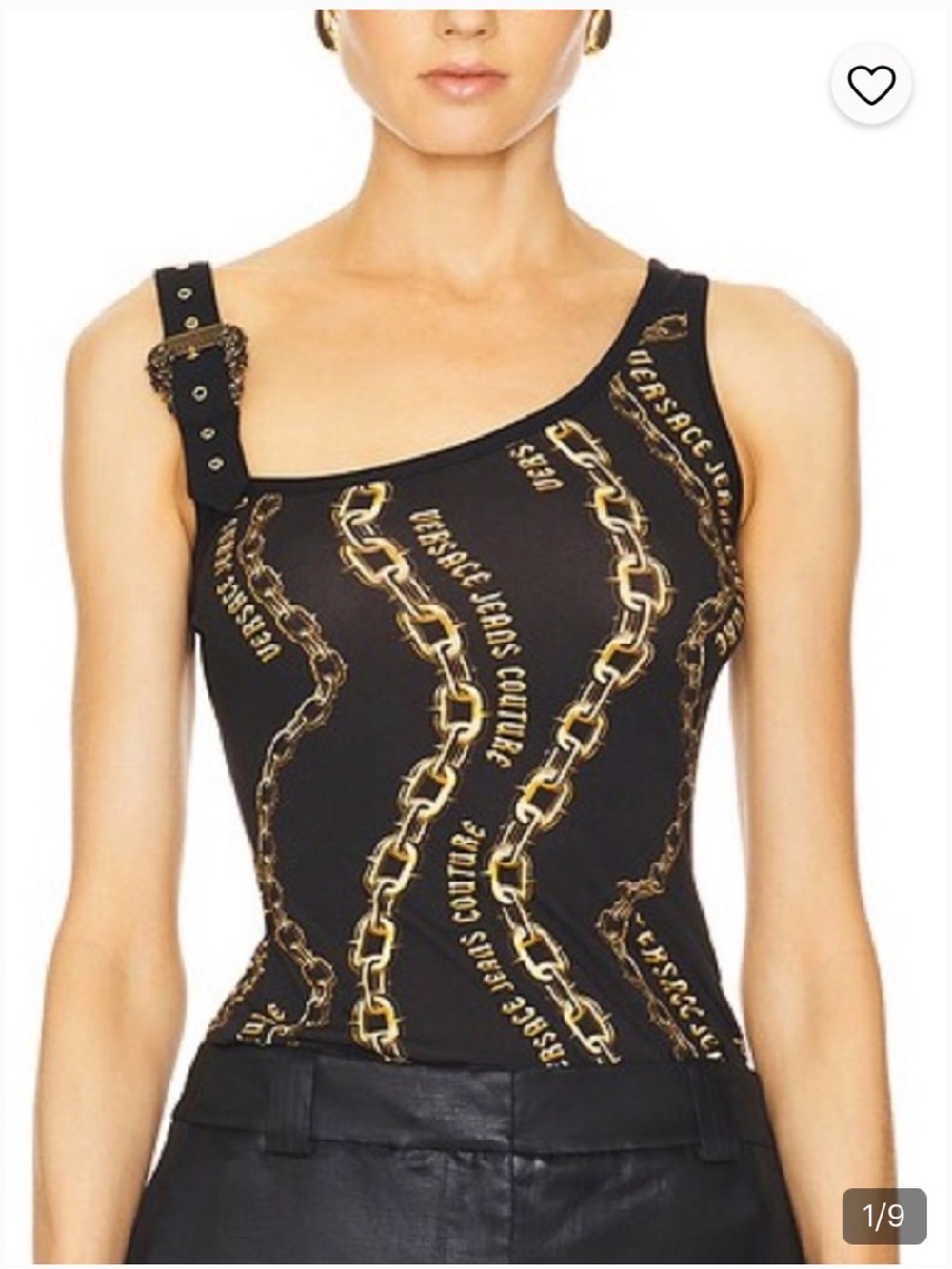 Versace Jeans Collection One-Shoulder Black & Gold Chain Print Tank